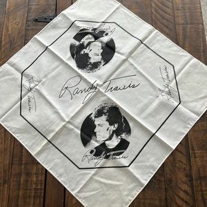 Vintage Randy Travis Concert White Black Bandana Face Mask Scarf 21.5” x 21.5”